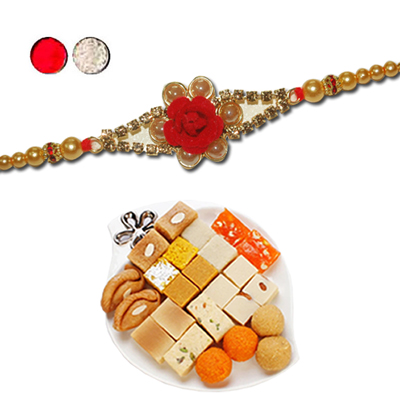 "Rakhi - FR- 8150 A -CODE-032(Single Rakhi), 500gms of Assorted Sweets - Click here to View more details about this Product